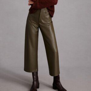 NWT Anthropologie Maeve 32T The Colette Crop Wide-Leg Faux Leather Pants 32 Tall